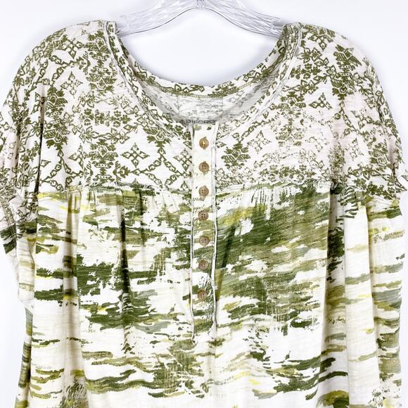 Pilcro Anthroplogie Green Abstract Oversized Top Shirttail Hem Womens Size Med - Picture 4 of 11
